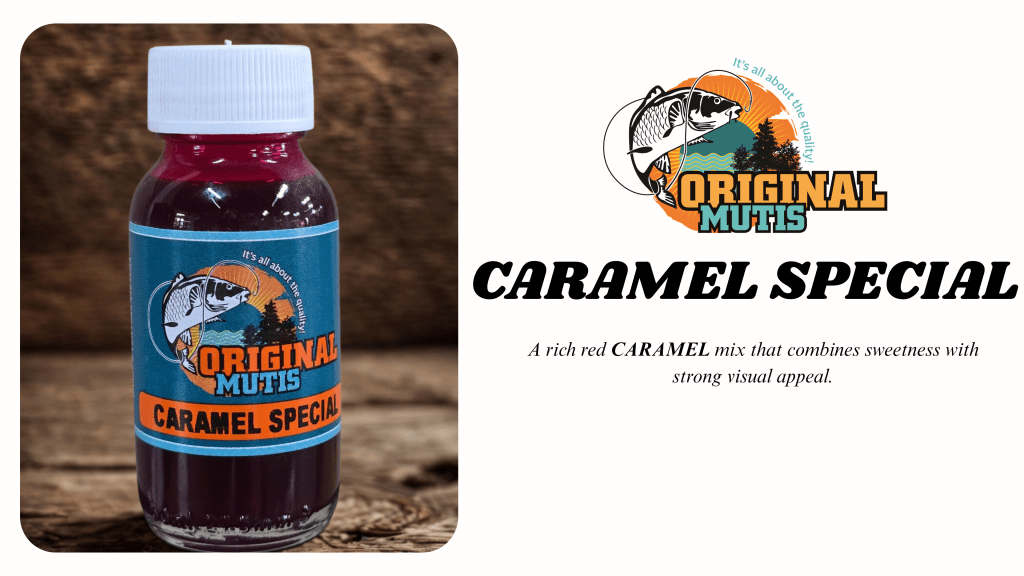 “Original Mutis Caramel Special carp fishing dip with strong visual appeal and sweetness”